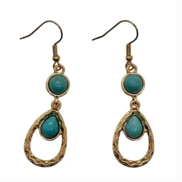 ⭐️❤️ FREE Abstract Turquoise Outline Drop Round Chic Faux Glam Hipster Earrings - Picture 1 of 8